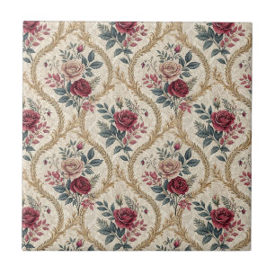 Ornate Baroque Rose Damask Vintage Floral Pattern Tile