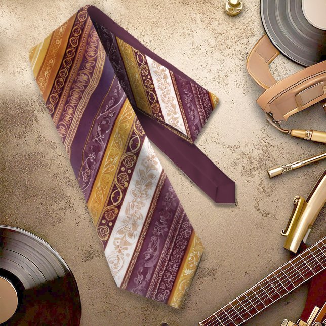 Ornate Baroque Stripes Burgundy Gold ID1095 Tie (Creator Uploaded)