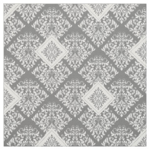 ornate baroque white grey Damask Fabric