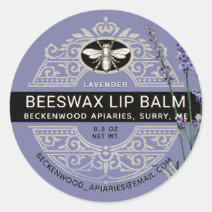 Ornate Beeswax Lip Balm Heraldic Bee Lavender Classic Round Sticker