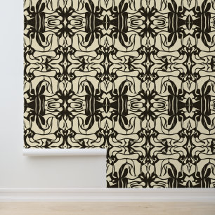 Ornate Black and Cream Abstract Pattern Wallpaper