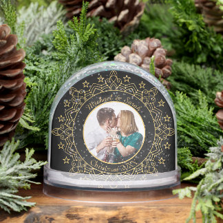 Ornate Black and Gold Frame Custom Photo Snowglobe