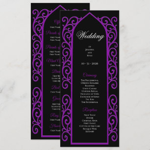 Ornate black and purple Gothic Wedding Program Menu