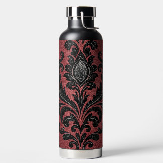 ORNATE BLACK AND RED HALLOWEEN GOTHIC FLOURISHES WATER BOTTLE