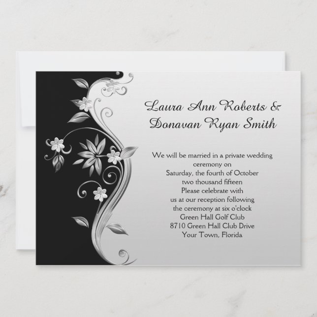 Ornate Black and Silver Floral Reception Only Invitation (Front)