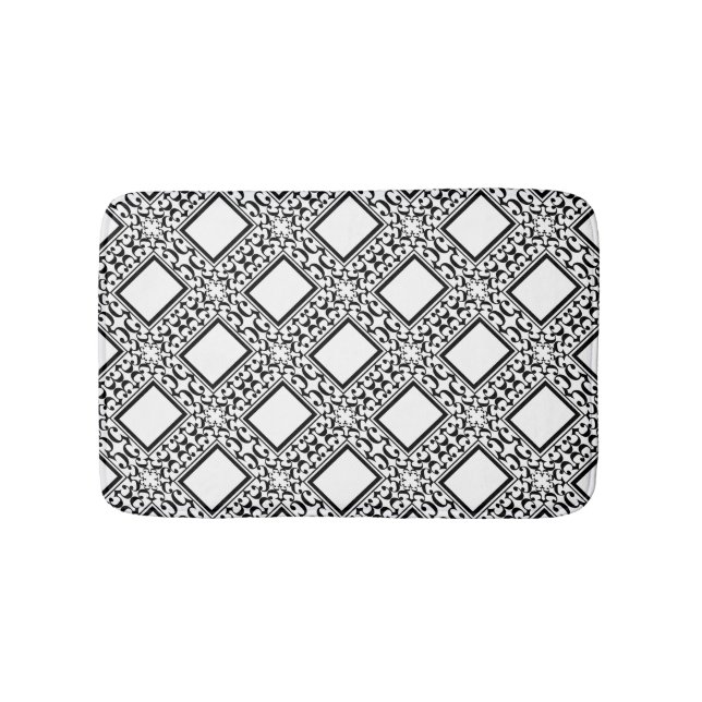 Ornate Black and White Design Bath Mats (Front)
