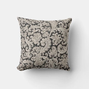 Ornate Black and White Floral Lace Pattern Cushion