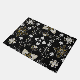 Ornate black and white floral pattern  doormat
