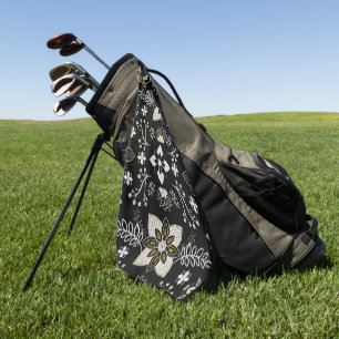 Ornate black and white floral pattern golf towel