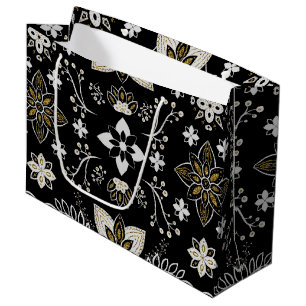Ornate black and white floral pattern large gift bag