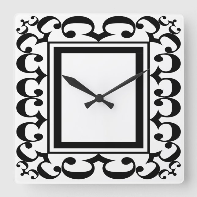 Ornate Black and White Framed Clock (Front)