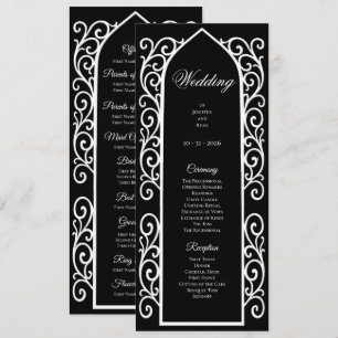 Ornate black and white Gothic Wedding Program Menu