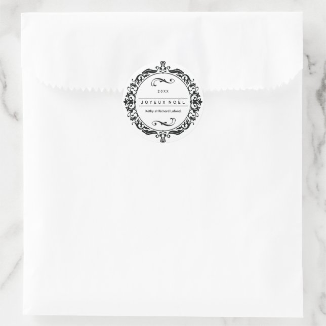 Ornate Black and White Joyeux Noël Stickers (Bag)