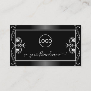 Ornate Black and White Sparkling Diamonds add Logo Business Card