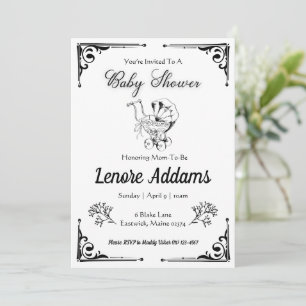 Ornate Black and White Victorian Baby Shower Invitation