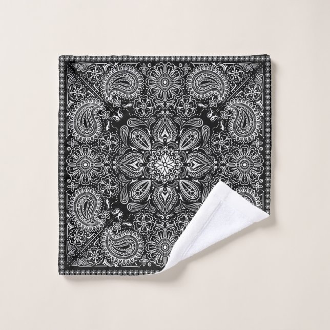 Ornate Black Bandana Wash Cloth (Wash Cloth)