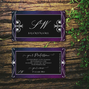 Ornate Black Blue Purple Sparkle Diamonds Initials Business Card