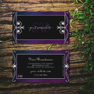 Ornate Black Blue Purple Sparkle Diamonds Monogram Business Card