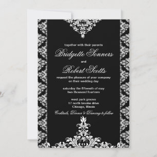 Ornate Black Damask Wedding invitation
