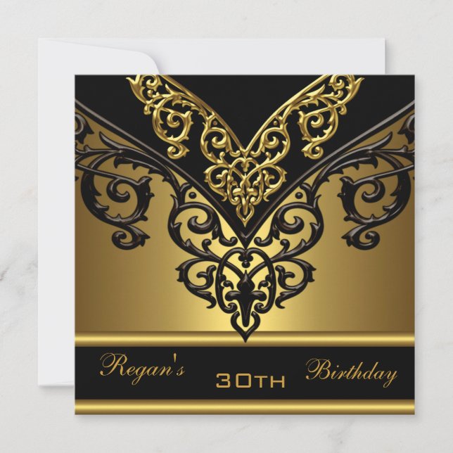 Ornate Black Gold 30th Elegant Birthday Party Invitation (Front)