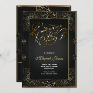 Ornate Black/Gold Art Deco GRADUATION Invitation