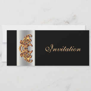 Ornate Black gold swirl classy wedding invitation