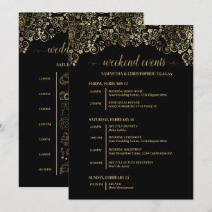 Ornate Black & Gold Wedding Events & Timeline Programme