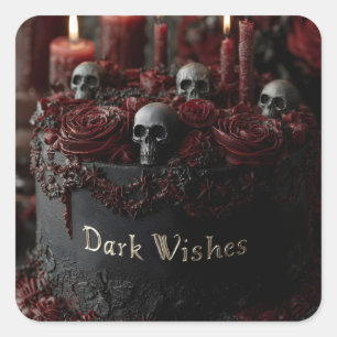Ornate Black Gothic Celebration Cake Square Sticker
