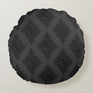 ORNATE BLACK GOTHIC PATTERNS ROUND CUSHION