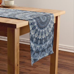 Ornate Blue and Black Medallion Design Long Table Runner