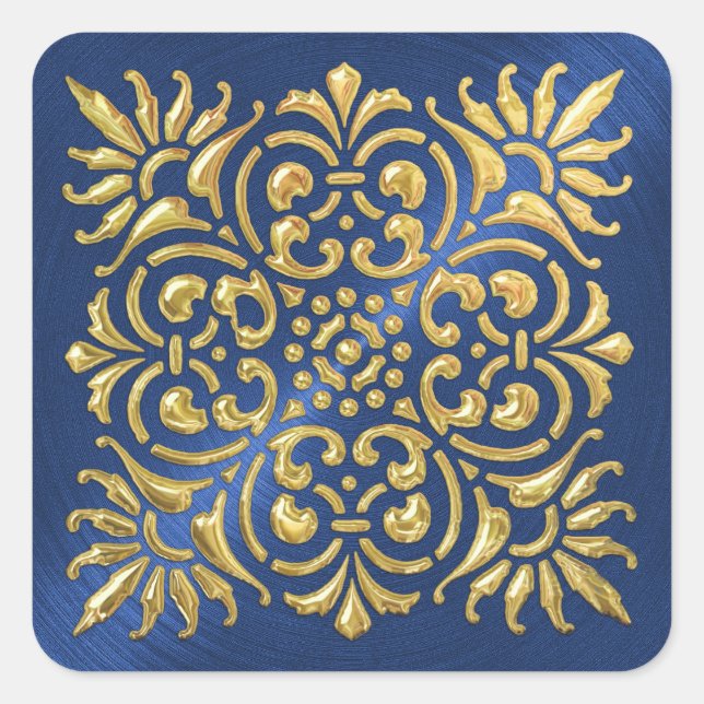 Ornate Blue and Gold Embossed Look Sticker (Front)