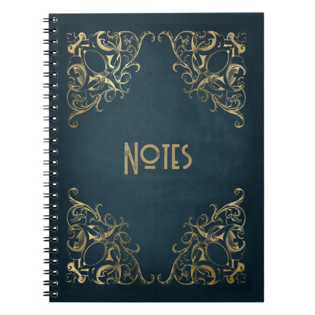 Ornate Blue and Gold Frame Notebook (Front)