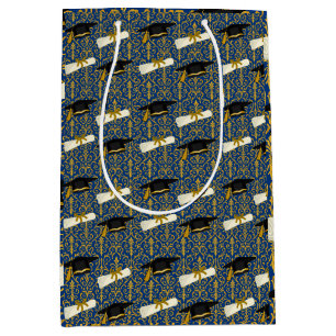 Ornate Blue and Gold Graduation Medium Gift Bag