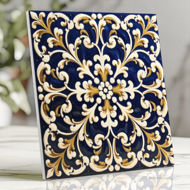 Ornate Blue and Gold Scrollwork Tile (Creator Uploaded)