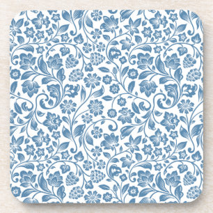 Ornate Blue and White Floral Vines Pattern Coaster
