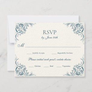 Ornate Blue Baroque Borders Meal Choice RSVP Card