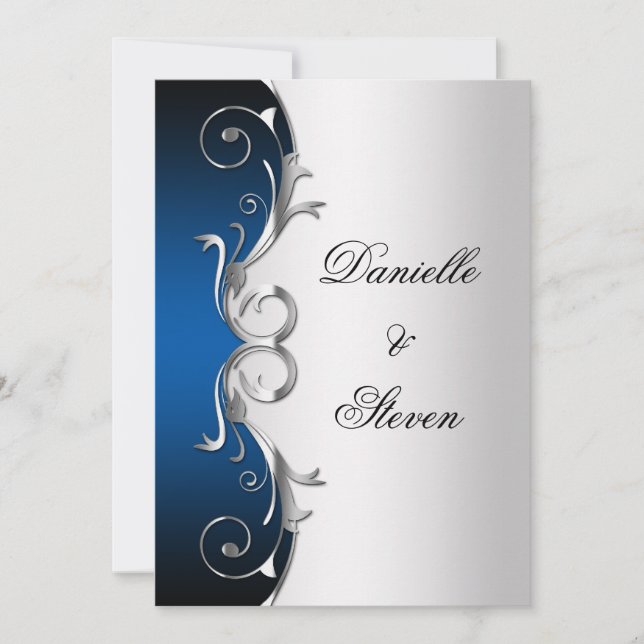 Ornate Blue Black Silver Post Wedding Celebration Invitation (Front)