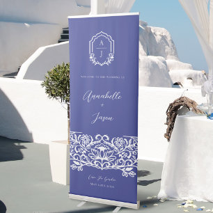 Ornate Blue Decorate Floral Design Greece Wedding Retractable Banner