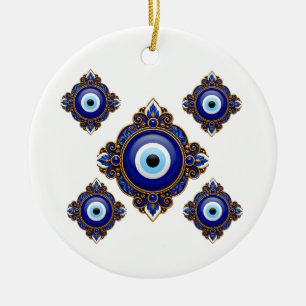Ornate Blue Evil Eye Sublimation Design Ceramic Tree Decoration