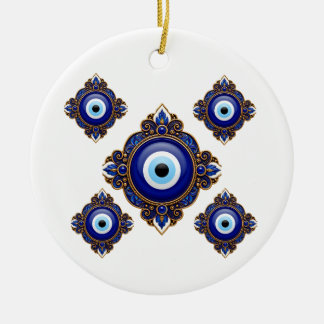 Ornate Blue Evil Eye Sublimation Design Ceramic Tree Decoration