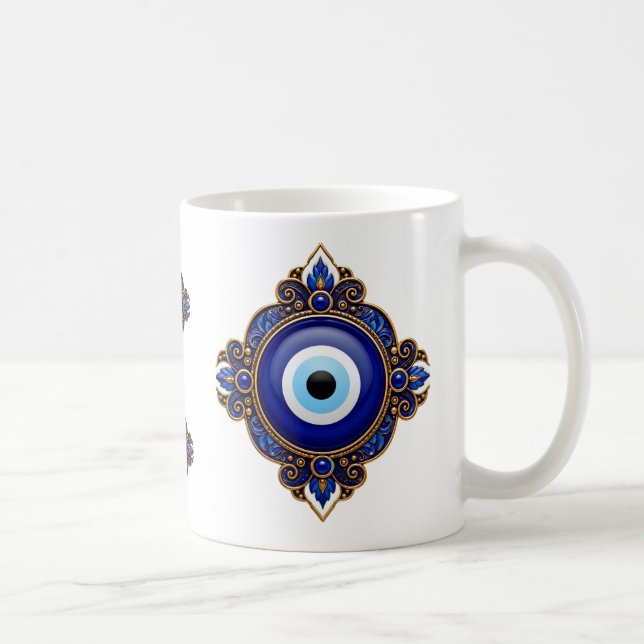 Ornate Blue Evil Eye Sublimation Design Coffee Mug (Right)