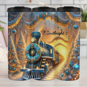 Ornate Blue Festive Train Journey Thermal Tumbler