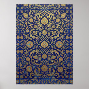 Ornate Blue & Gold Pattern Poster