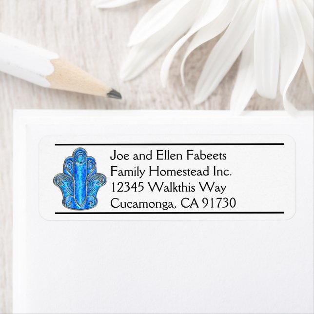 Ornate Blue Hamsa Return Address Labels (Insitu)