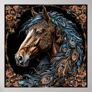 🐎 Ornate Blue Horse Wall Art 💙 Blue Mane