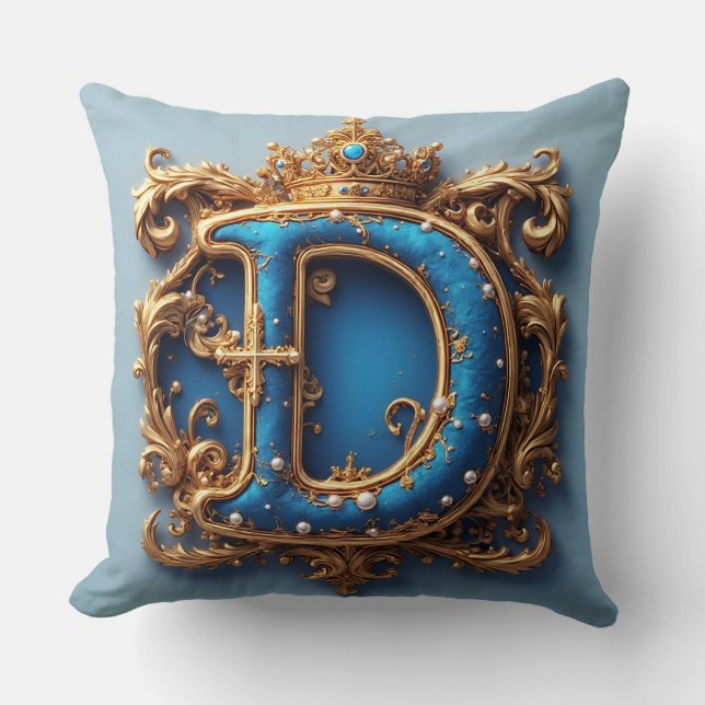 Ornate Blue Letter D Cushion (Front)