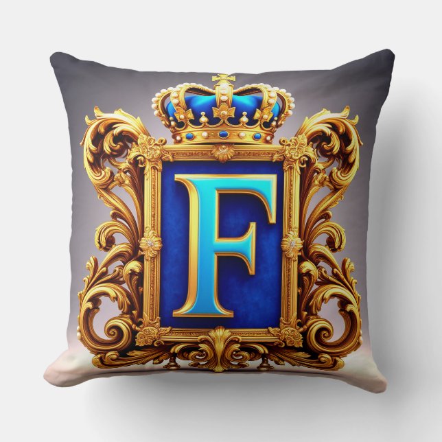 Ornate Blue Letter F Cushion (Front)