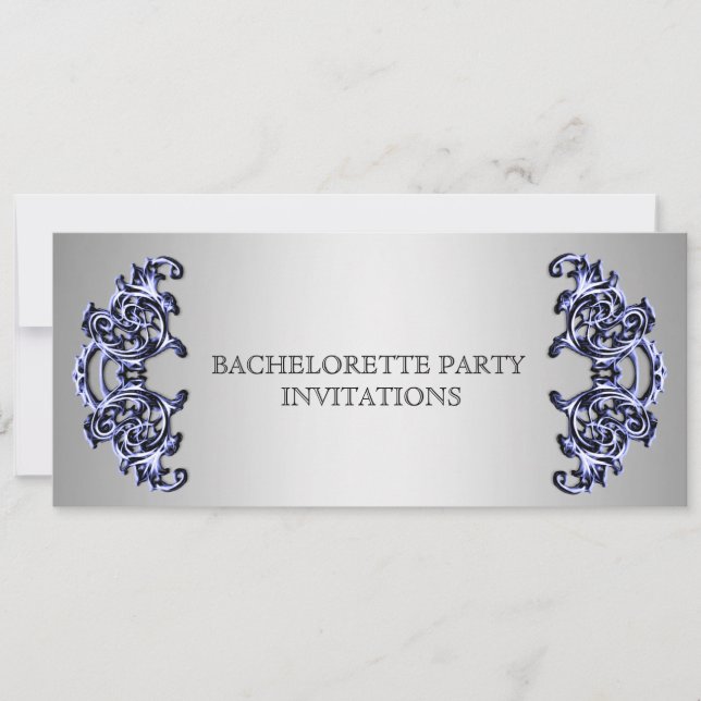 Ornate blue silver swirl Bachelorette party Invitation (Front)