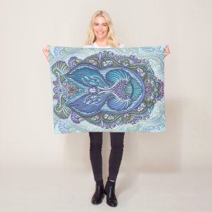Ornate Blue & Teal Mandala Design Fleece Blanket
