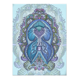 Ornate Blue & Teal Mandala Design Photo Print